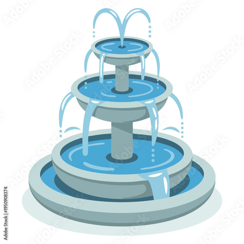 Park fountain icon in cartoon style isolated on white background, detailed stock vector illustration ideal for landscape, recreation and public space design
