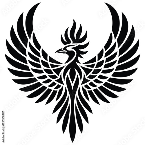 Phoenix bird silhouette in tribal phoenix bird style suitable for  logo fantasy art mythical branding and dramatic fire inspired creative designs