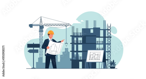 Construction Foreman Holding Design of Blueprint Bulding Checking Project Contruction on Site