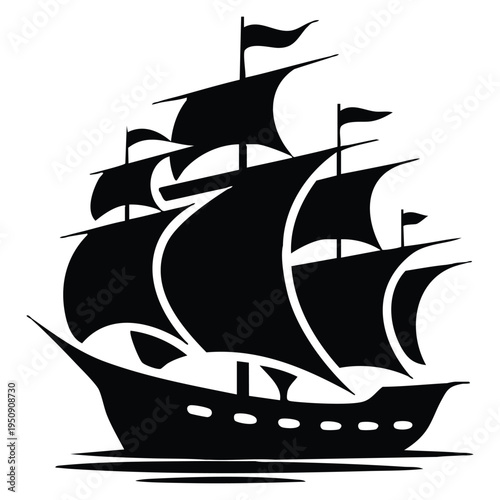 Pirate ship logo vector illustration template design for adventure brand nautical company gaming emblem or ocean explorer identity concept