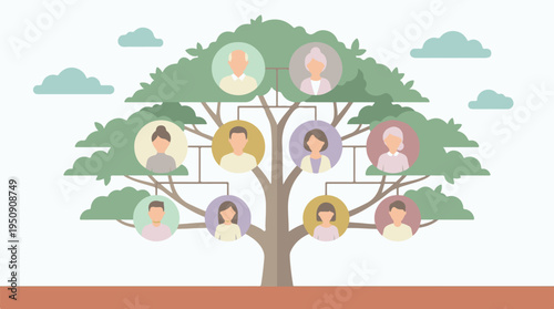Family tree illustration showing multiple generations and lineage concept