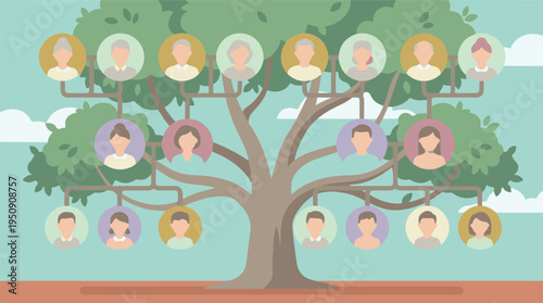 Family Tree Illustration Depicting Generations and Ancestry Connections