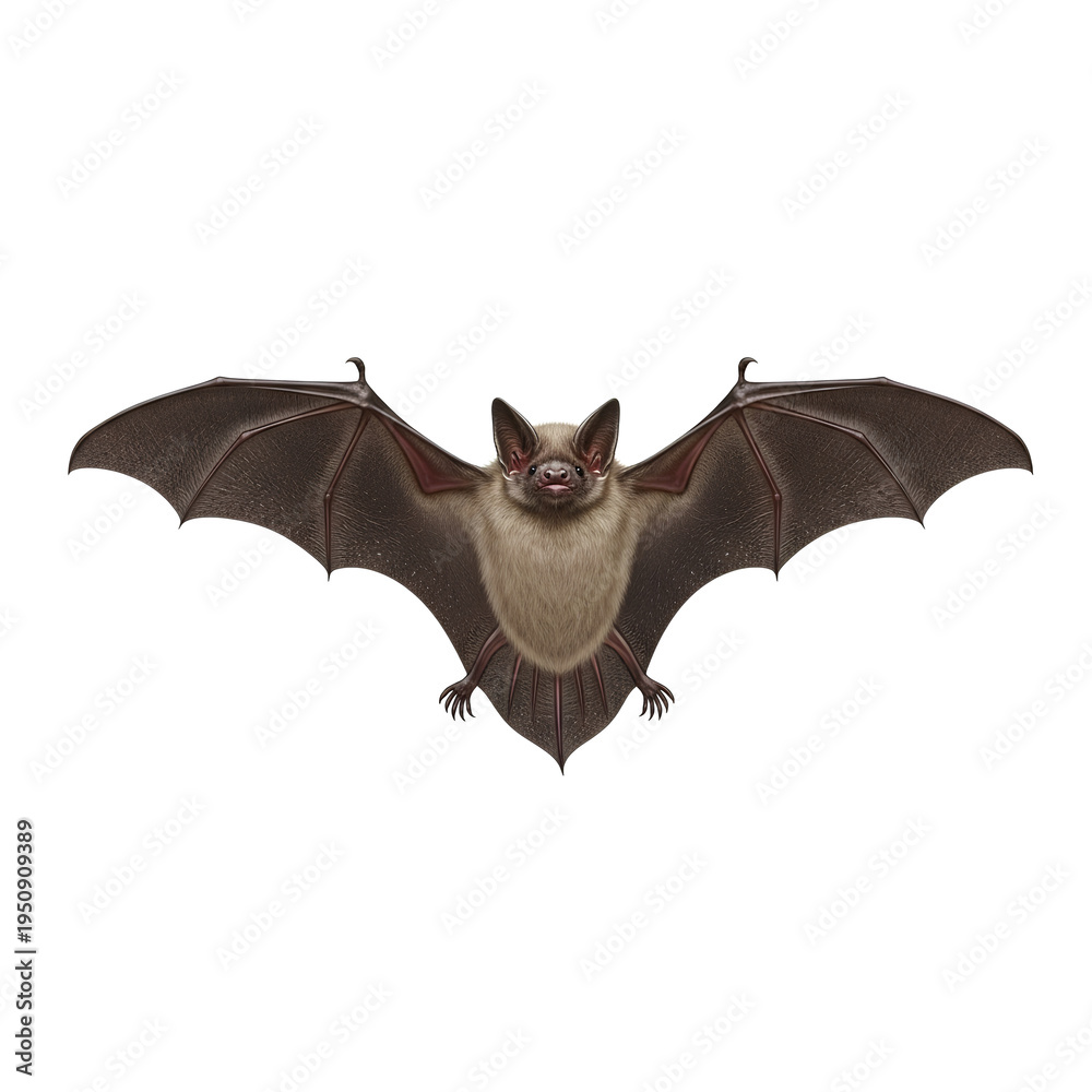Obraz premium A detailed illustration of a bat with its wings spread wide.