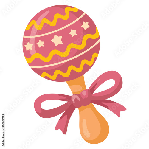 Rattle baby toy with bow ribbon isolated icon vector illustration design perfect for nursery theme infant care and baby shower concept