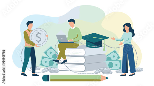 Financial burden of student loans and higher education costs concept