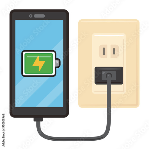充電されるスマートフォンとコンセントのイラスト／Smartphone Charging with Power Outlet Illustration