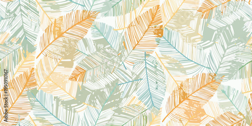 Stylized tropical banana leaves in a seamless repeating pattern