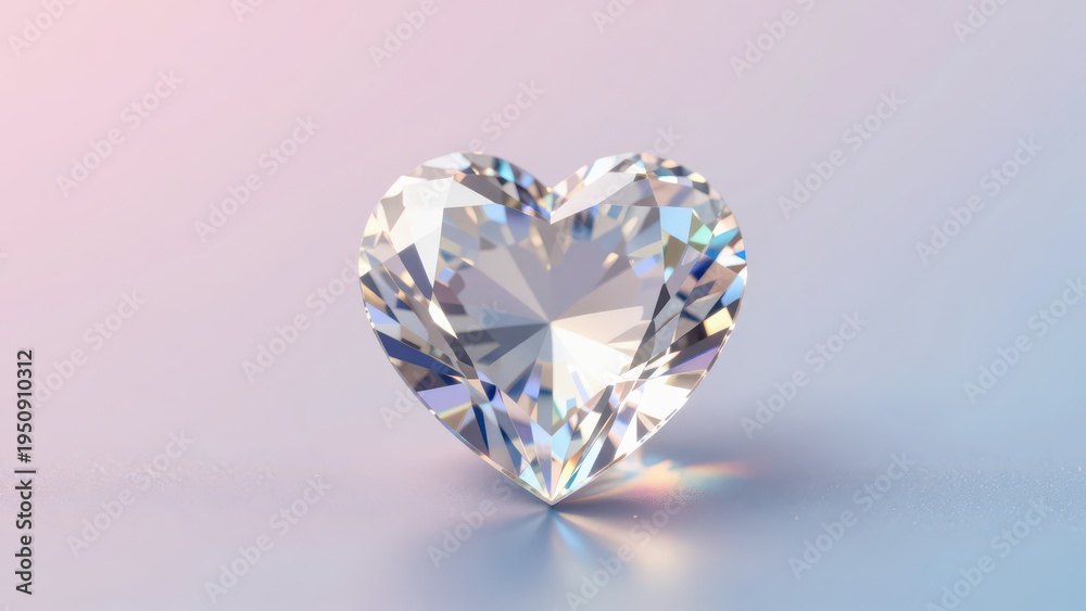 Fototapeta premium Heart-Shaped Diamond Gemstone in 3D Rendering, Clear and Sparkling Faceted Diamond Cut