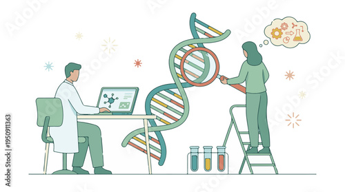 Scientists conducting genetic research and DNA analysis in a laboratory
