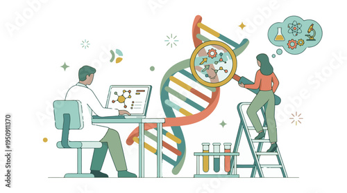 Scientists conducting DNA research and genetic engineering in a laboratory