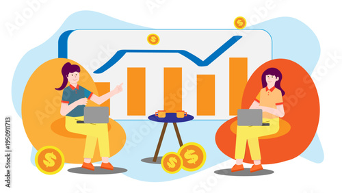Investors analyzing stock growth and market trends on laptops