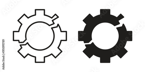 Broken gear icon symbol, logo illustration. Vector graphics web design.