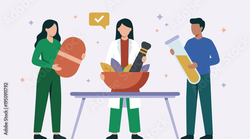 Medical and pharmaceutical research team developing medicines and natural remedies