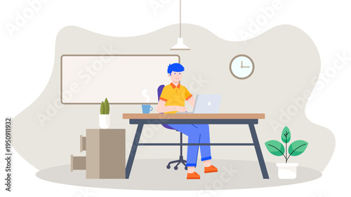 Professional man working in a clean paperless modern office space