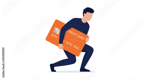 Financial burden concept with person carrying oversized credit card