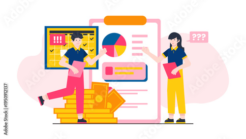 Business professionals discussing tax filing procedures and reviewing financial document folders