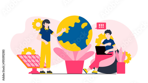 Business team discussing renewable energy investment and sustainable power solutions with solar panels