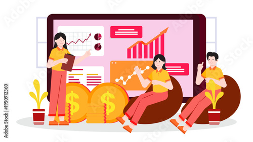 Business analyst presenting a financial sustainability and growth report