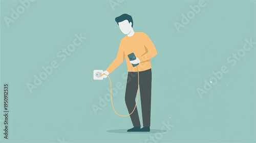 Person charging smartphone, essential daily technology use illustration