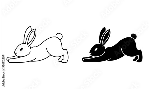 Fotografía black and white running rabbit icon set for spring Easter designs