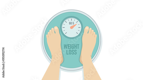 Weight loss concept with feet standing on a weighing scale illustration