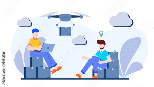 Modern drone carrying a package for fast e-commerce delivery