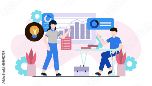 Business coaching and consulting concept featuring professionals analyzing charts and generating new ideas