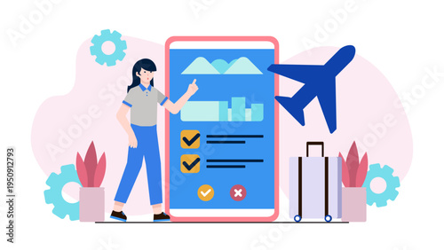 Businesswoman using mobile application for flight booking and travel
