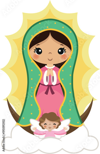 Illustration of the virgin of guadalupe, virgin mary, virgin with angel