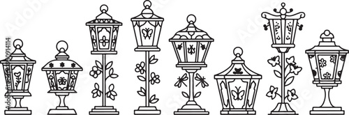 Wallpaper Mural A collection of vintage lanterns with intricate floral designs and various shapes Vector Torontodigital.ca