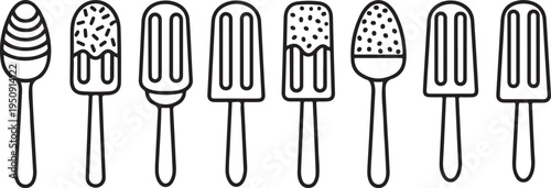 Assorted popsicles and ice cream spoons in a variety of flavors and designs Vector