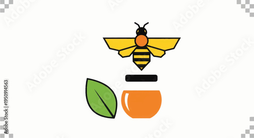 Bee Flying Above Tea Cup and Leaf.