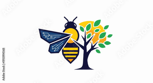Bee Flying Towards a Tree Illustration.
