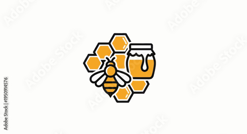 Bee Honeycomb Honey Pot Logo Illustration.