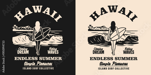 Hand-drawn Retro illustration of summer club, surfing Graphic Design for T shirt streetwear and urban style