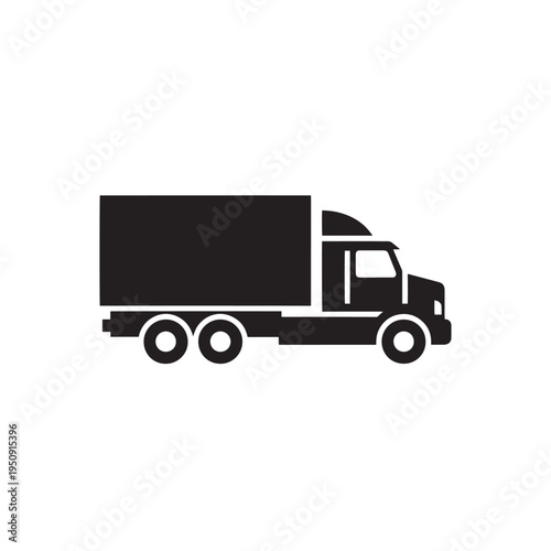 Solid Black Truck Icon, Simple 2D Flat Logo, Clean Silhouette Isolated on White Background