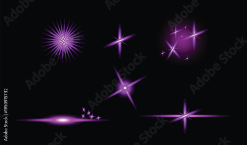 Glowing purple starburst effects on black background