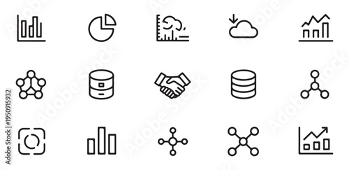 Solid black icons for financial analysis economic trends and business performance metrics