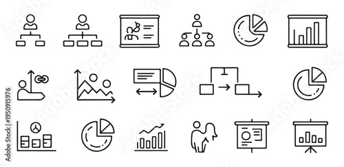 Business finance growth icons man climbing stairs plant growing coins gears charts success