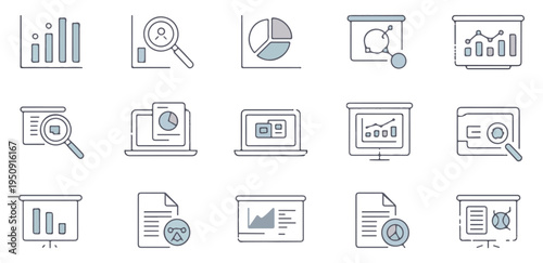 Modern line icons set for business finance healthcare and general purpose use