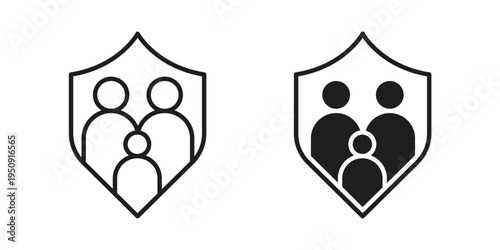 Family insurance icon symbol, logo illustration. Vector graphics web design.