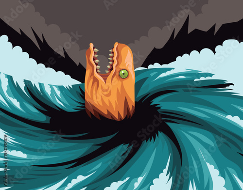 charybdis monster creature creating a whirlpool in the sea