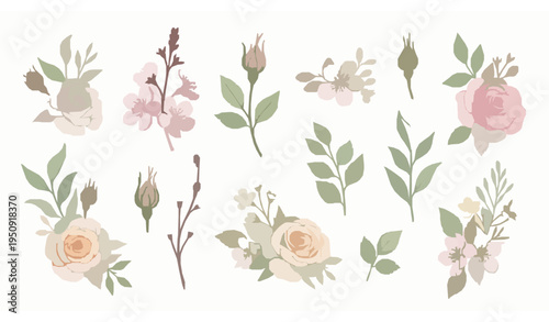 Peony sunflower lavender watercolor floral set big collection for textile and greeting card design