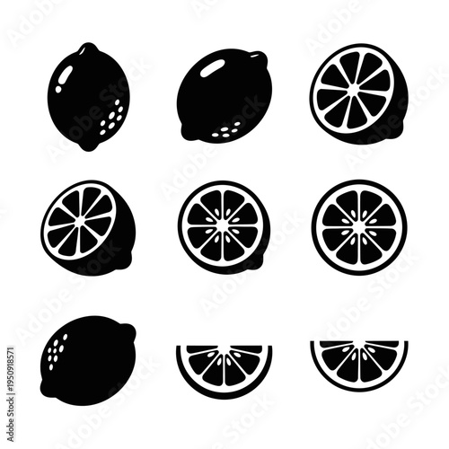 Black and white lemon fruit icons.