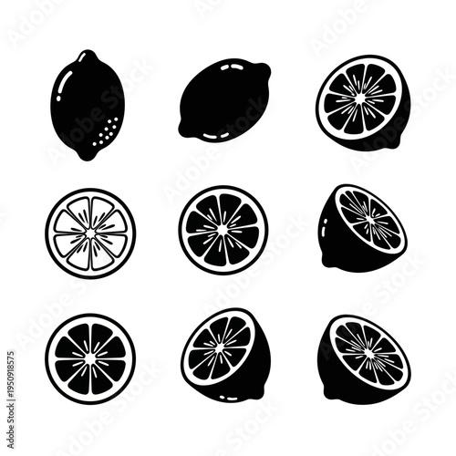 Black and white lemon fruit icons.