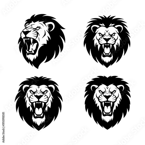 Black and white lion heads illustration.