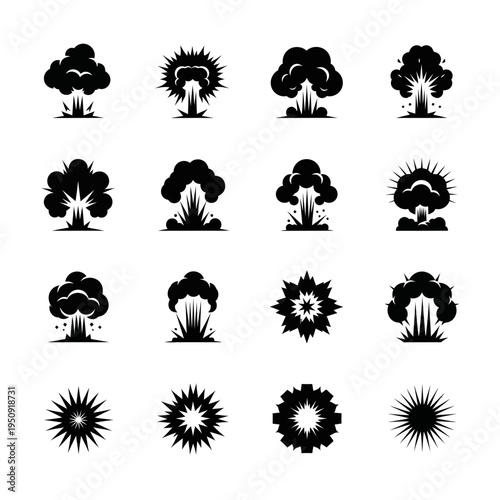 Black explosion icons on white background.