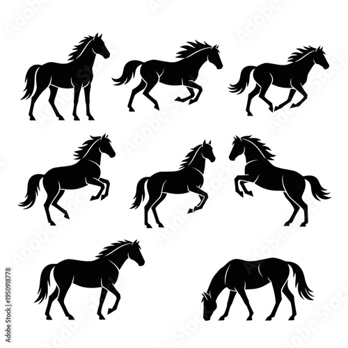 Black horse silhouettes in motion.