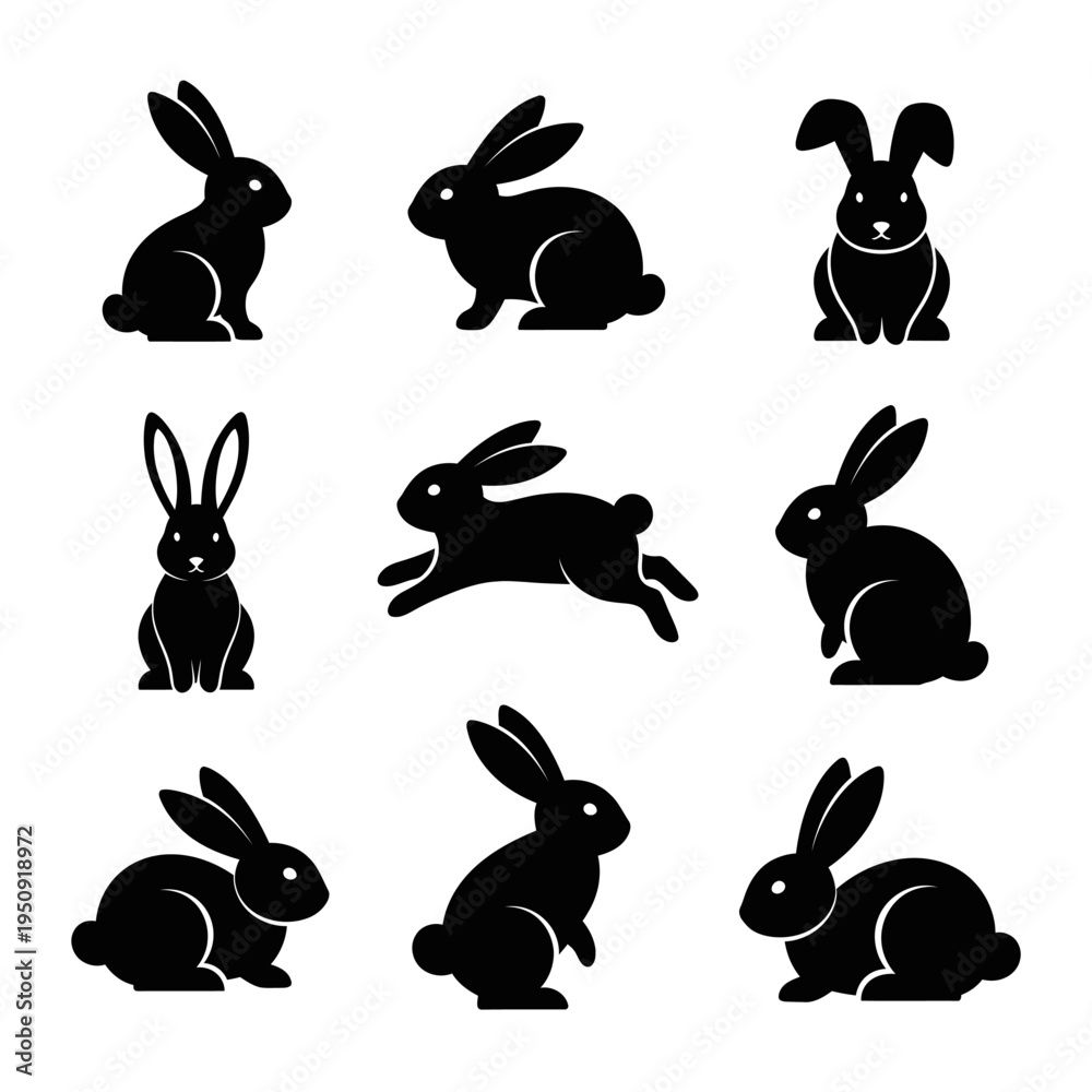 Obraz premium Black silhouettes of multiple rabbits.