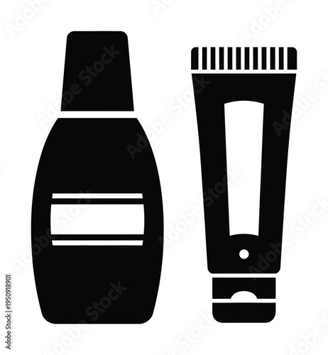 Vector featuring a bottle and a tube of product with simple design